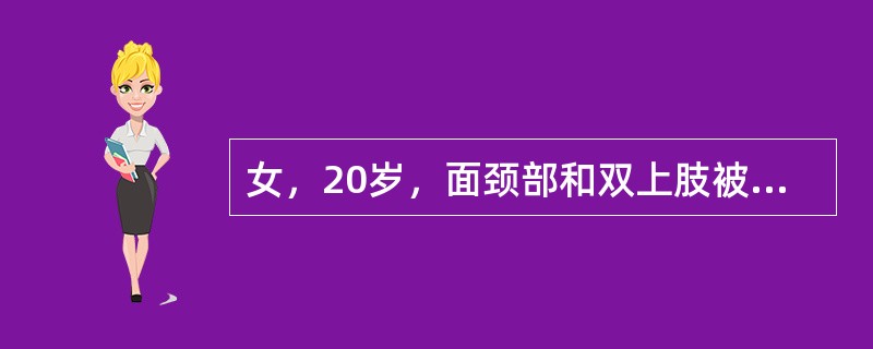 女，20岁，面颈部和双上肢被火焰烧伤，面颈部较肿胀，散在大小不等水疱；腐皮大部分脱落，创面基底红白相间，痛觉较迟钝。创面处理宜采用下列哪项治疗？（　　）