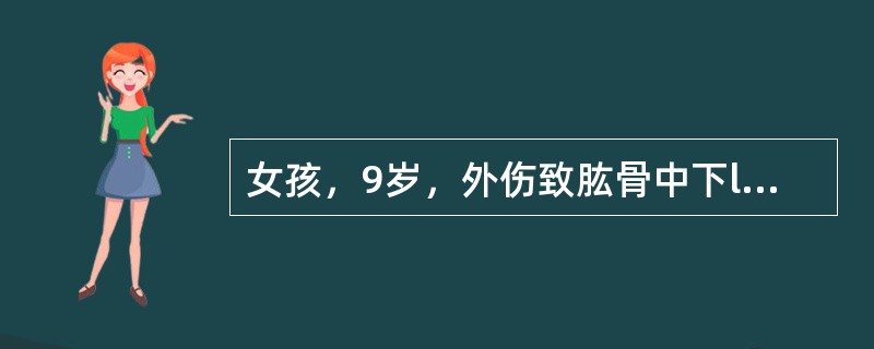 女孩，9岁，外伤致肱骨中下l／3骨折，来院检查时发现有垂腕，垂直畸形。该患儿合并哪条神经损伤？（　　）