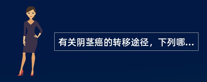 有关阴茎癌的转移途径，下列哪项不常见？（　　）