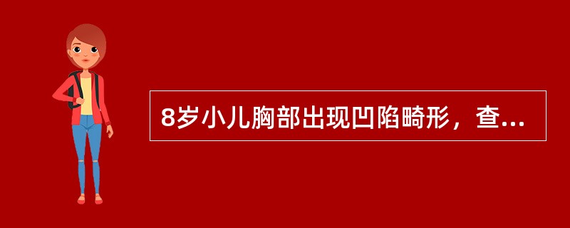 8岁小儿胸部出现凹陷畸形，查体：胸骨凹陷，颈前屈，肩前倾，轻度驼背，腹部凸出，可能诊断为（　　）。