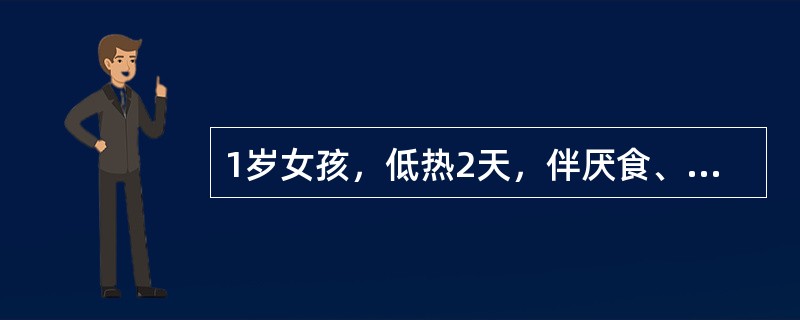 1岁女孩，低热2天，伴厌食、尿频、尿急、排尿时哭闹。6个月前曾有尿路感染史，尿液分析：WBC(+++)，脓细胞少许，红细胞(+)，尿培养有大肠埃希菌生长，排尿性膀胱尿道造影见尿道、双输尿管、肾盂显影，