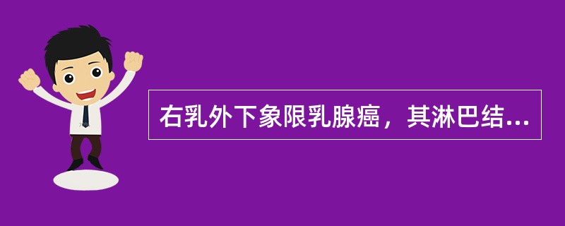 右乳外下象限乳腺癌，其淋巴结转移最初多见于（）。