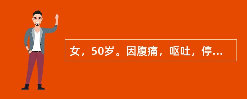 女，50岁。因腹痛，呕吐，停止排气排便2天就诊。尿量600mL/d。查体：血压100/70mmHg，皮肤干燥，眼窝凹陷，腹胀，肠鸣音亢进。血白细胞12×109/L，血清钾3.7mmol/L，血清钠12