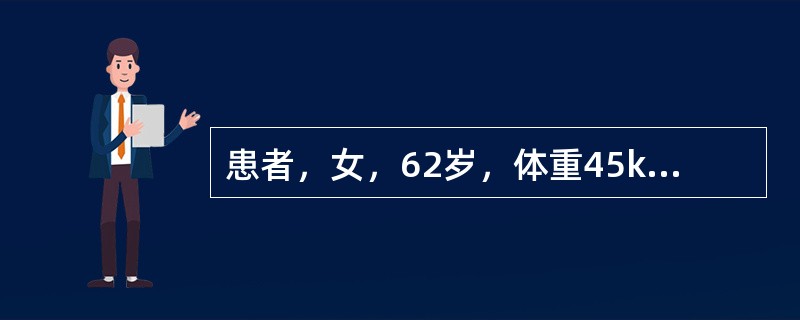 患者，女，62岁，体重45kg。主诉：“间断上腹部隐痛伴食欲下降2个月，症状加重伴恶心呕吐4天”；胃镜发现胃窦部占位，直径5cm。查体：眼窝深陷，皮肤干燥，肌腱反射减弱；血电解质检查显示血清钠：118