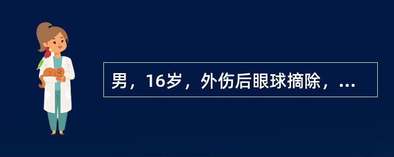 男，16岁，外伤后眼球摘除，眶内选用植入物下列错误的是（　　）。