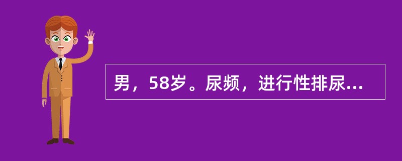 男，58岁。尿频，进行性排尿困难伴夜尿增多3年，尿流中断半年，下腹平片及B超可见膀胱区2枚3.5cm×2.5cm×2.5cm和2.5cm×2.0cm×2.0cm结石，上尿路未见异常改变。尿中无感染患者