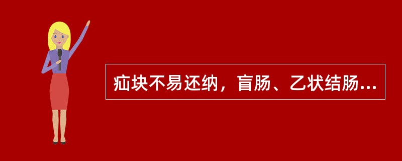 疝块不易还纳，盲肠、乙状结肠成为疝囊壁的一部分的是