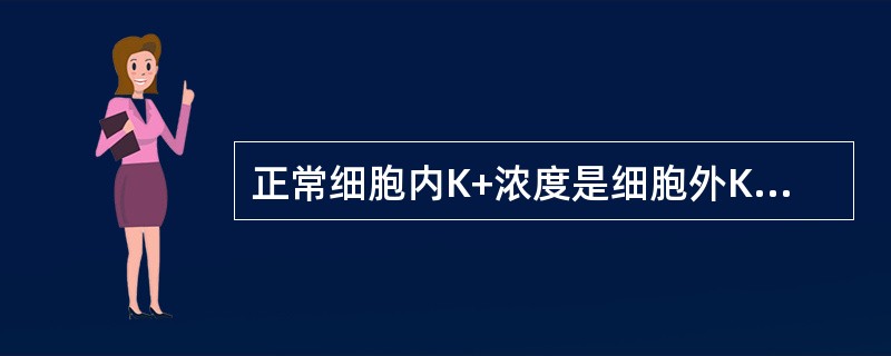 正常细胞内K+浓度是细胞外K+浓度的（　　）。
