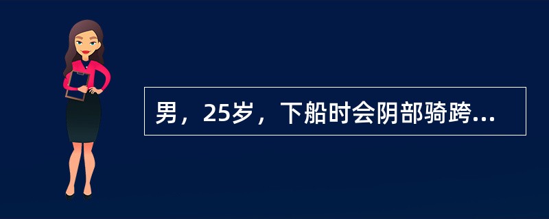 男，25岁，下船时会阴部骑跨在船沿上，立即出现尿道口滴血，之后不能排尿，发生尿潴留，体检发现，会阴部、阴茎和阴囊明显肿胀。 该患者初步诊断（　　）。
