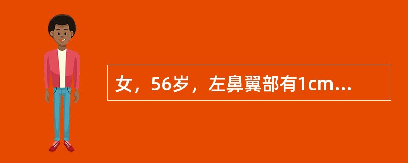 女，56岁，左鼻翼部有1cm×0.5cm黑痣，近期有痒痛感。如采取非手术治疗，适用于下列哪种情况？（　　）