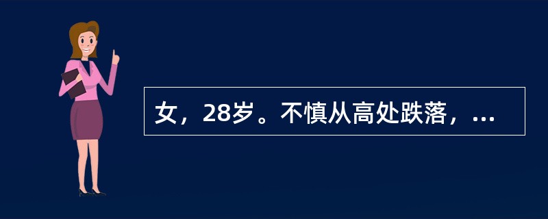 女，28岁。不慎从高处跌落，半小时后急送医院。查体：神志清、腹痛、右大腿畸形伴疼痛。应进行的处理是（　　）。