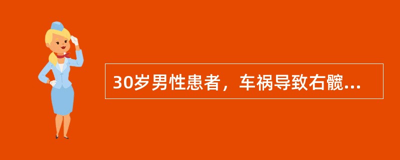 30岁男性患者，车祸导致右髋臼粉碎骨折。查体：血压80/50mmHg，脸色苍白，右足不能背伸最适当的处理是（　　）。