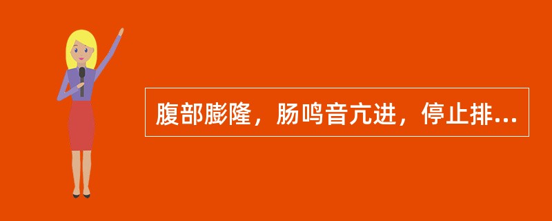 腹部膨隆，肠鸣音亢进，停止排气排便是（　　）。