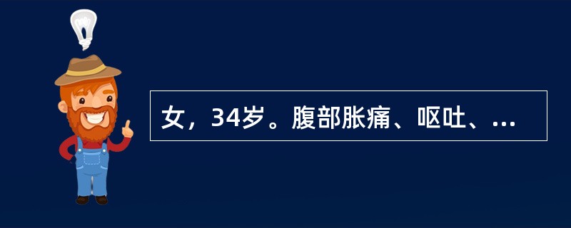 女，34岁。腹部胀痛、呕吐、停止排气排便6天，1年前曾行阑尾切除术，腹部立位平片示右下腹可见2个气液平面，应诊断为（　　）。