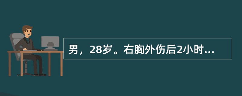 男，28岁。右胸外伤后2小时，呼吸困难渐加重、发绀，气管明显左偏，胸壁皮下气肿，伤侧肺叩诊鼓音，呼吸音消失。诊断首先考虑（　　）。