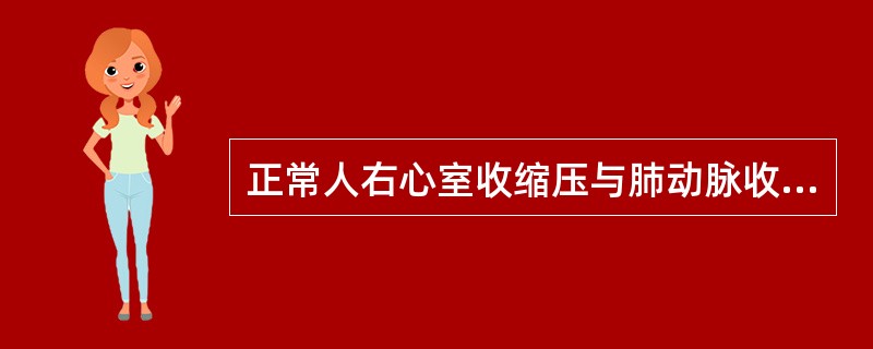 正常人右心室收缩压与肺动脉收缩压相比（　　）。