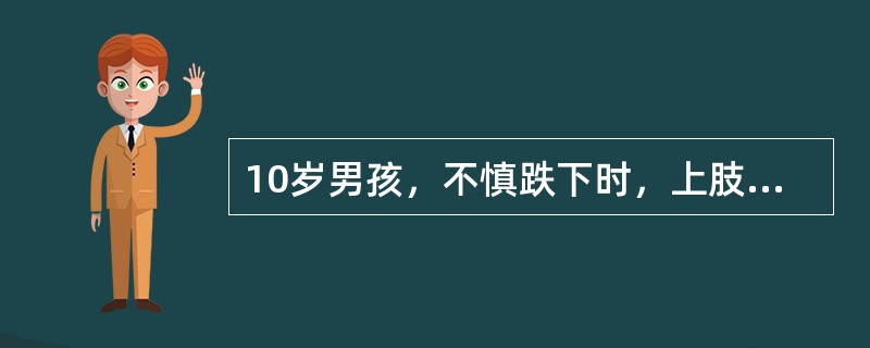 10岁男孩，不慎跌下时，上肢外展，手掌先着地，跌伤后肘部肿痛，功能障碍。检查肘部明显畸形，肘关节固定于半伸位，肘后隆起，皮下青紫，压痛明显，最大可能诊断是（　　）。
