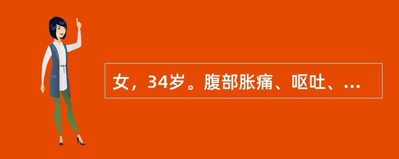 女，34岁。腹部胀痛、呕吐、停止排气排便6天，1年前曾行阑尾切除术，腹部立位平片示右下腹可见2个气液平面，应诊断为（　　）。