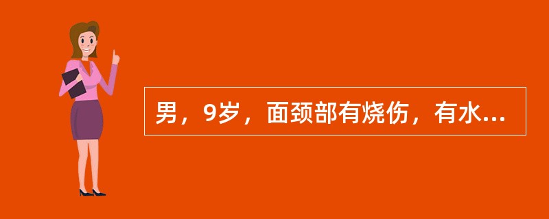 男，9岁，面颈部有烧伤，有水疱，部分水疱破损，创面基底红白相间，有疼痛，对病人烧伤面积和深度的估计为以下哪项？（　　）