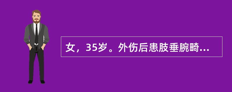 女，35岁。外伤后患肢垂腕畸形，各指间、掌指关节不能伸直，拇指不能伸直，手背桡侧皮肤感觉麻木，考虑损伤的神经是（　　）。