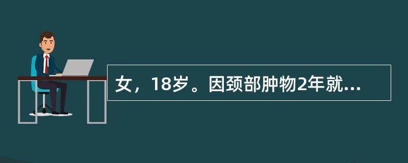 女，18岁。因颈部肿物2年就诊，无任何自觉症状。查体：脉搏88次/分，甲状腺双侧对称性肿大，质软，随吞咽活动。2年后患者再次就诊，述平卧时憋气，应建议患者接受的治疗是（　　）。