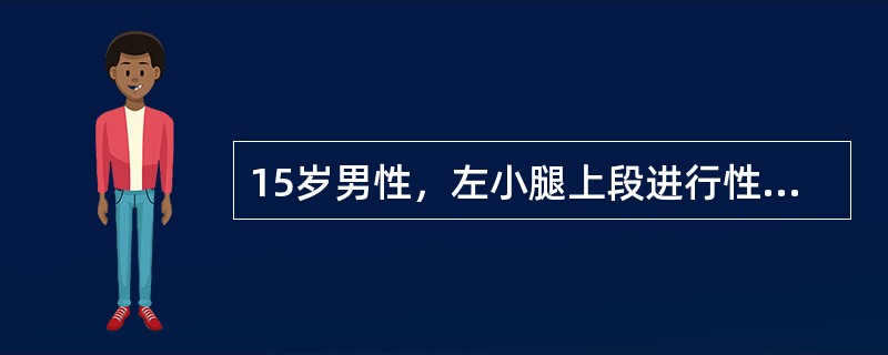 15岁男性，左小腿上段进行性疼痛3个月余，偶有轻微发热；查体：左小腿上段外侧方可触及一质硬包块，有轻微压痛。左下肢X线片示：左侧腓骨骨干边界模糊，存在不规则的破坏区，周围伴“葱皮样”反应骨形成。在采集