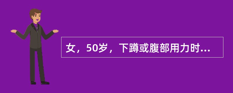 女，50岁，下蹲或腹部用力时，出现不由自主的流尿，其诊断初步考虑下列哪项？（　　）。