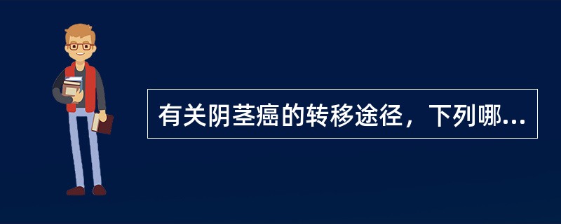 有关阴茎癌的转移途径，下列哪项不常见？（　　）