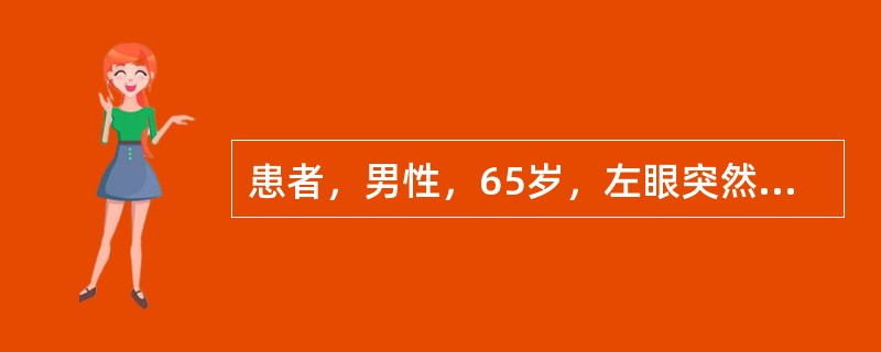 患者，男性，65岁，左眼突然视力下降1周。1周前搬桶装水后突然觉左眼视矇，逐渐加重，每天晨起时最矇，坐着休息一会儿稍清晰，无伴眼红、眼痛。双眼近视约－6D；1个月前切割地板瓷砖时曾不慎被瓷屑弄伤左眼（