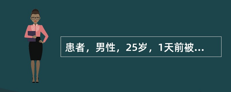 患者，男性，25岁，1天前被他入拳头击伤右眼，伤后右眼视力下降明显。既往全身健康。全身检查未见异常。眼科专科检查：左眼检查未见明显异常；右眼眼睑中度肿胀，结膜混合性充血，角膜上皮水肿。前房cell（+