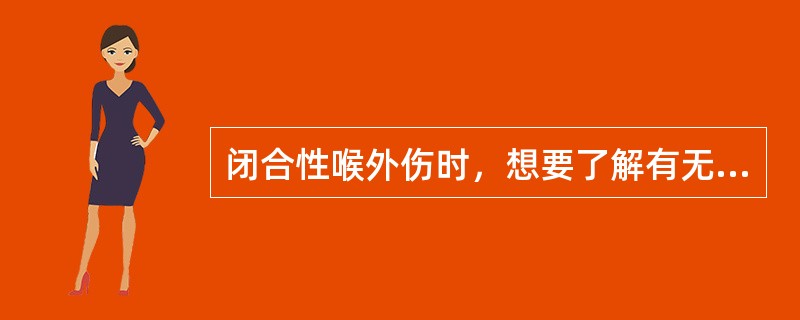 闭合性喉外伤时，想要了解有无喉软骨骨折移位最好的检查方法是