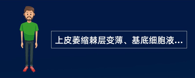 上皮萎缩棘层变薄、基底细胞液化变性的改变见于（　　）。