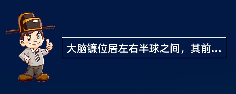 大脑镰位居左右半球之间，其前、后端仍可见上矢状窦的断面。大脑半球断面内的髓质形成半卵圆中心，髓质和皮质分界明显。半卵圆中心的髓质成自三种纤维。<br />该断层是的层面（）