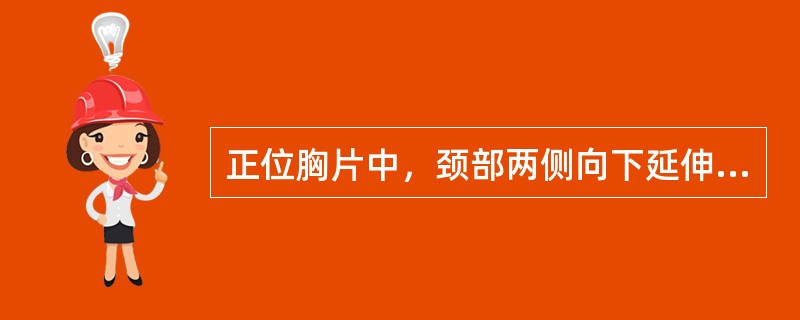 正位胸片中，颈部两侧向下延伸达肺尖内侧的纵行高密度阴影为（）