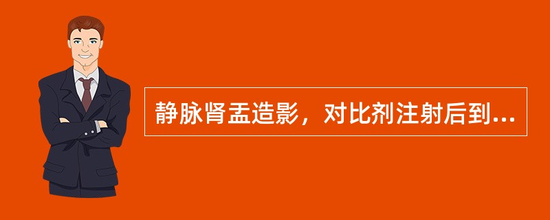 静脉肾盂造影，对比剂注射后到第一张摄片时间约是（）