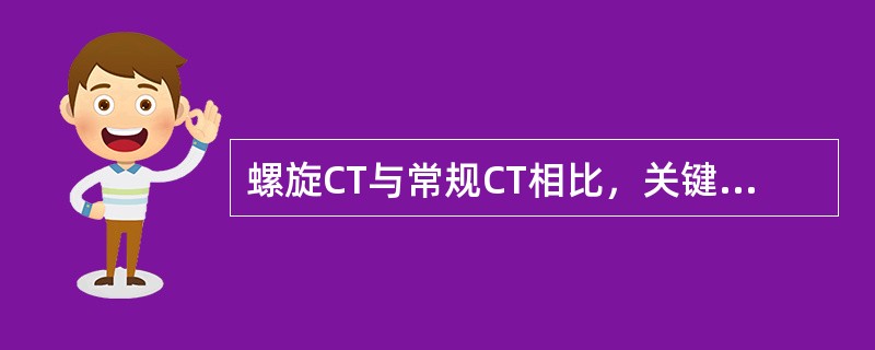 螺旋CT与常规CT相比，关键是采用了（）