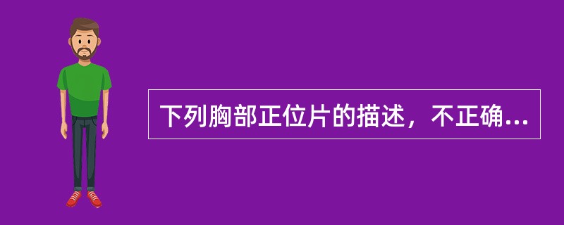下列胸部正位片的描述，不正确的是（　　）。