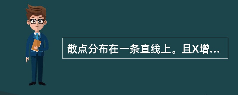 散点分布在一条直线上。且X增加时，Y值增大，可初步判断两变量呈