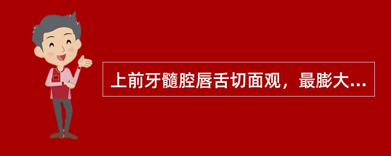 上前牙髓腔唇舌切面观，最膨大处位于（　　）。