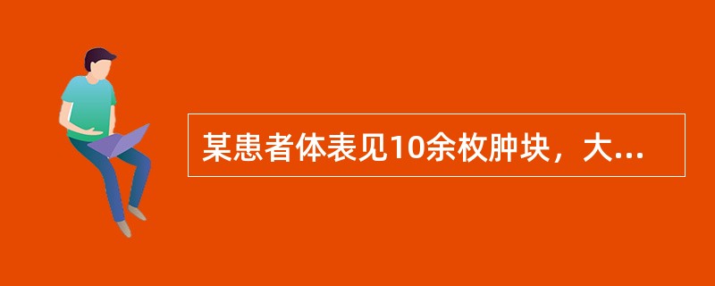 某患者体表见10余枚肿块，大小不一，质地柔软，表面光滑，有囊性感，可压入皮下，放手随即弹起。<br />内治治则为