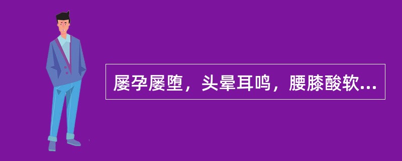 屡孕屡堕，头晕耳鸣，腰膝酸软，精神萎靡，夜尿频多，面色晦黯，舌淡，苔白，脉沉弱，中医辨证为