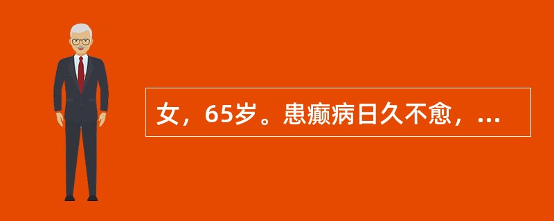 女，65岁。患癫病日久不愈，时作时止，妄言妄为，呼之已能自制，形瘦，面红而秽，口干便难，舌尖红无苔，有剥裂，脉细数。宜辨证为
