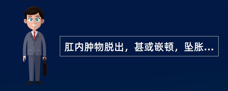肛内肿物脱出，甚或嵌顿，坠胀疼痛，触痛明显。舌暗红，苔白，脉弦细。应用方剂为：