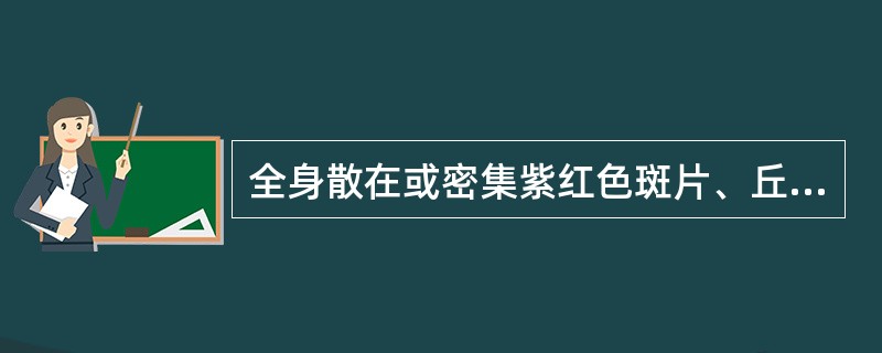 全身散在或密集紫红色斑片、丘疹，表面有灰白色小点其诊断是：