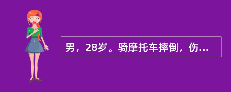男，28岁。骑摩托车摔倒，伤后右髋部疼痛，活动受限，X线示右髋关节后脱位()。