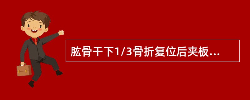 肱骨干下1/3骨折复位后夹板固定应（　　）。