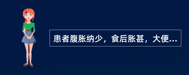 患者腹胀纳少，食后胀甚，大便溏薄，肢倦神疲，消瘦面黄，舌淡，脉缓弱，宜诊为