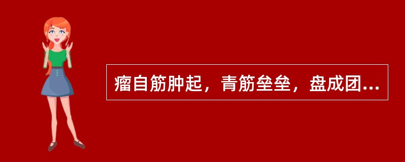 瘤自筋肿起，青筋垒垒，盘成团，如蚯蚓聚结，表面呈青兰色，质地柔软，应属( )。