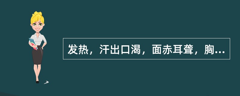 发热，汗出口渴，面赤耳聋，胸闷喘咳，痰中带血，脘痞腹胀，下利稀水，小便短赤，舌红苔黄，脉滑数。其病机为