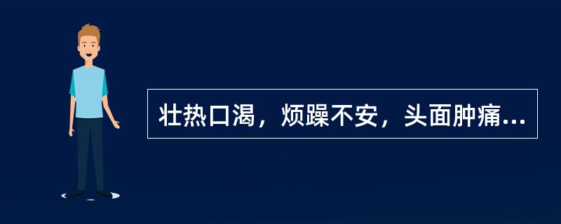 壮热口渴，烦躁不安，头面肿痛，咽喉疼痛加剧，舌红苔黄，脉数实，宜用